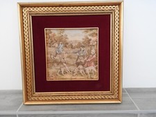 ANCIENNE TAPISSERIE MURALE TENTURE TABLEAU CADRE EN BOIS STUC DORE