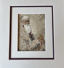 Dessin Ancien Aquarelle Portrait D’un Vieille Homme De Anzor Salve XXEME