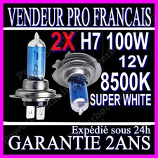 KIT DE 2 AMPOULES LAMPES HALOGENE PHARE XENON GAZ SUPER WHITE H7 100W 8500K 12V