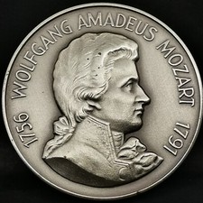 MEDAILLE ARGENT FIN 1000‰ 34mm 14.6g COMPOSITEUR WOLFGANG AMADEUS MOZART