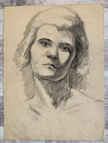 Fusain portrait femme anxieuse - portrait,