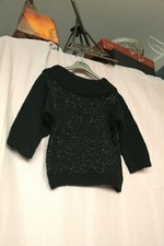 Joli pull noir vintage tricoté main manches 3/4 oversize t. 34/36