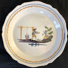 NEVERS FAÏENCE 18ème ASSIETTE PAYSAN PANIER FEU DE CAMP CHAUDRON PAYSAN PICHET