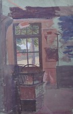 Xavier Boutigny (1870-1930) (07) - gouache - intérieur de maison