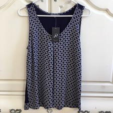 NWT Adrianna Papell Navy Blue White Sleeveless Tunic Career Top Medium