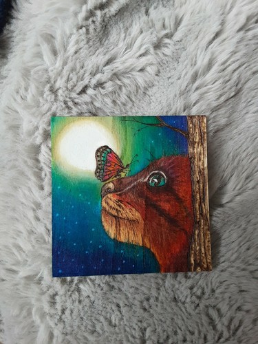 Sous verre bois chat lune - sous-verre,