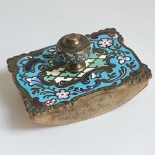 Petit Tampon Porte-Buvard en Bronze Cloisonné Émaillé Napoléon III XIXème 7cm