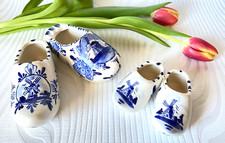 🌟  4 SABOTS en PORCELAINE DELFT HOLLANDE  ~ décor moulins bleus peint main