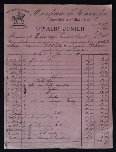 Facture 1891 geneve - facture,