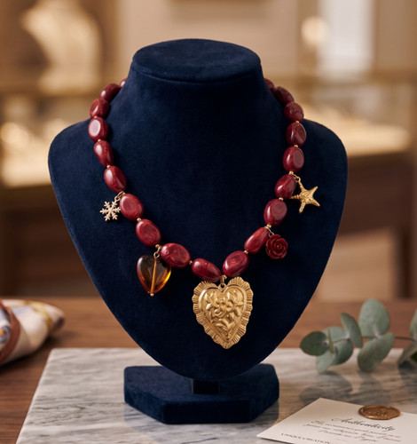 Collier résine rouge - collier,