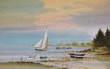 Stéphane LAURO : Petit voilier solitaire, LITHOGRAPHIE originale signée, 250ex