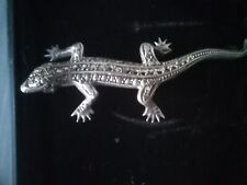 BIJOU ANCIEN BROCHE   SALAMANDRE GECKO LEZARD ARGENT & MARCASSITE poinçon