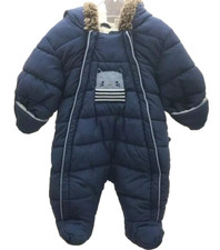 Obaibi combipilote bleu doublé fourrure blanche motif chat bébé 3/6 mois