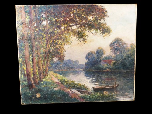 Hst signée riviere barque - [hst,