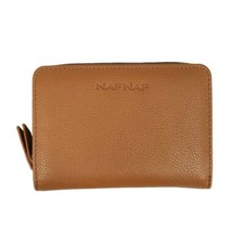 Naf Naf - Portefeuille compact en cuir "Camélia" - camel - 8581