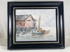 Tableau huile sur toile port de pêche - cadre : 32,5x27,5 - signé MAX SAVY