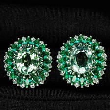 Boucles d'oreilles de Noël en argent sterling 925 saphir vert menthe...