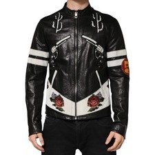 Dolce & Gabbana Veste Noir Guns N'Roses Fermeture Éclair Intégrale Hommes Motard