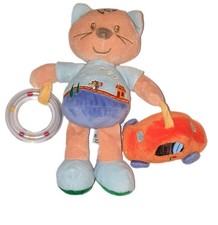 Peluche doudou Chat mauve bleu orange Voiture Grelot 26 cm Influx
