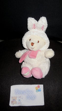 doudou peluche ours déguisé lapin blanc rose BUKOWSKI 17cm