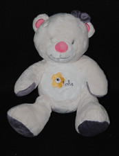 Peluche doudou ours blanc ARTHUR ET LOLA BEBISOL rose fleur 18 cm assis NEUF