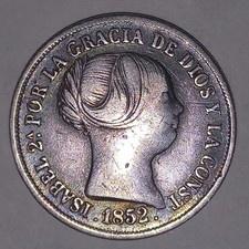 Pièce 2 Reales 🇪🇸 Espagne – Isabel II 1852 argent Madrid–REF0059A