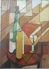 Ecole du XX siècle Nature morte cubiste 34 x 24 cm huile/toile