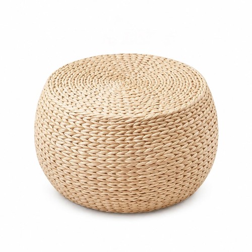 Small straw round pouf - straw,