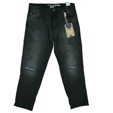 Please Femmes Look Destroyed Usé Look Bermuda Capri Pantalon Jeans XS Noir Neuf