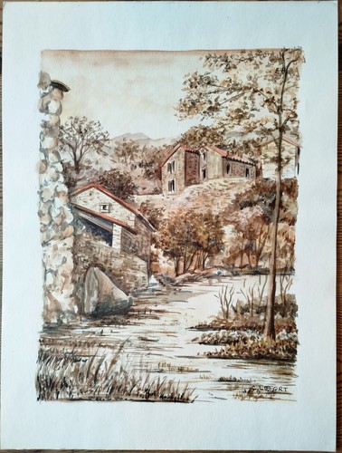 Belle aquarelle mas provençal - aquarelle,