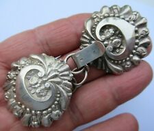 RARE Paire ATTACHE AGRAFE de CAPE argent massif fermeture bouton old silver Clip