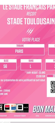 Vends place rugby stade - rugby,