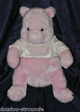 ?Peluche Doudou Winnie Rose Paillettes DISNEY STORE Blanc Satin 30 Cm Assis