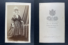 Rideau, Cherbourg, jeune femme en costume  Vintage cdv albumen print.