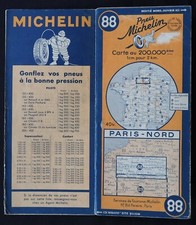 Carte MICHELIN 88 PARIS NORD 1948 Guide Bibendum pneu tyre map