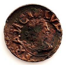 Spain-Guerra dels Segadors. Louis XIV. Dîner 1645 Vic. Cuivre 1,1 g. Faible