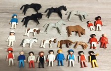 lot PLAYMOBIL vintage lot chevaux et poneys personnages vache western en l état