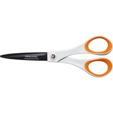 [5412] FISKARS Ciseaux avec lame titane Non Stick 18cm, ambidextre blanc/orange