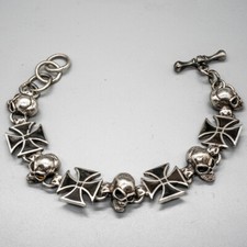 Iron Croix et Crâne Bracelet 925 Argent Sterling Handmade Chaîne Lien Gothique
