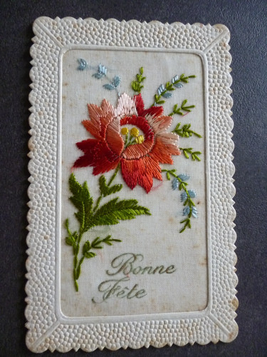 Cpa brodée bonne fete 1900 - brodée, fete-
