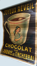 Affiche Ancienne Sur Métal Zinc. Chocolat Abbaye de Tinchebray. Originale 1910