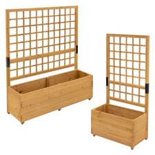 Jardinière avec treillis en bois marron fond amovible pieds réglables au choix