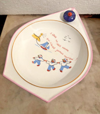 RARE ASSIETTE A BOUILLIE CHAUFFANTE PORCELAINE comptine Il était un petit navire