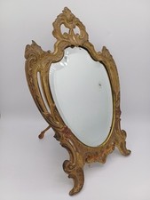 Miroir ancien baroque en régule doré – Style Louis XV – H 37 cm – Bon état