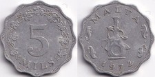 5 Mils 1972 Malte Malta Pied de lampe (poterie)