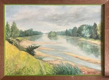 Tableau HST/P "Bord de rivière arboré" signé éc. XX° siècle