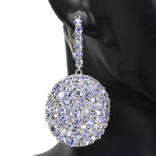 925 Argent Sterling Boucles Rond Tanzanite Naturel Pierre Précieuse Bijou Cadeau