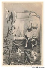 BK-BFP1-0314-FANTAISIE - Fillette - baignoire - fleurs - chaise - Art - deco