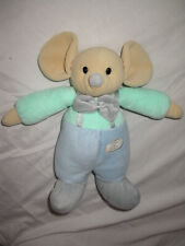 Peluche Souris Mouse Maus Doudou Calin Et Bisous 30 Cm Bleu Salopette Noeud Pull