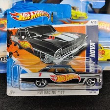 VOITURE HOT WHEELS '66 CHEVY NOVA NOIR HW RACING 2011 4/10  1:64 SHORT CARD